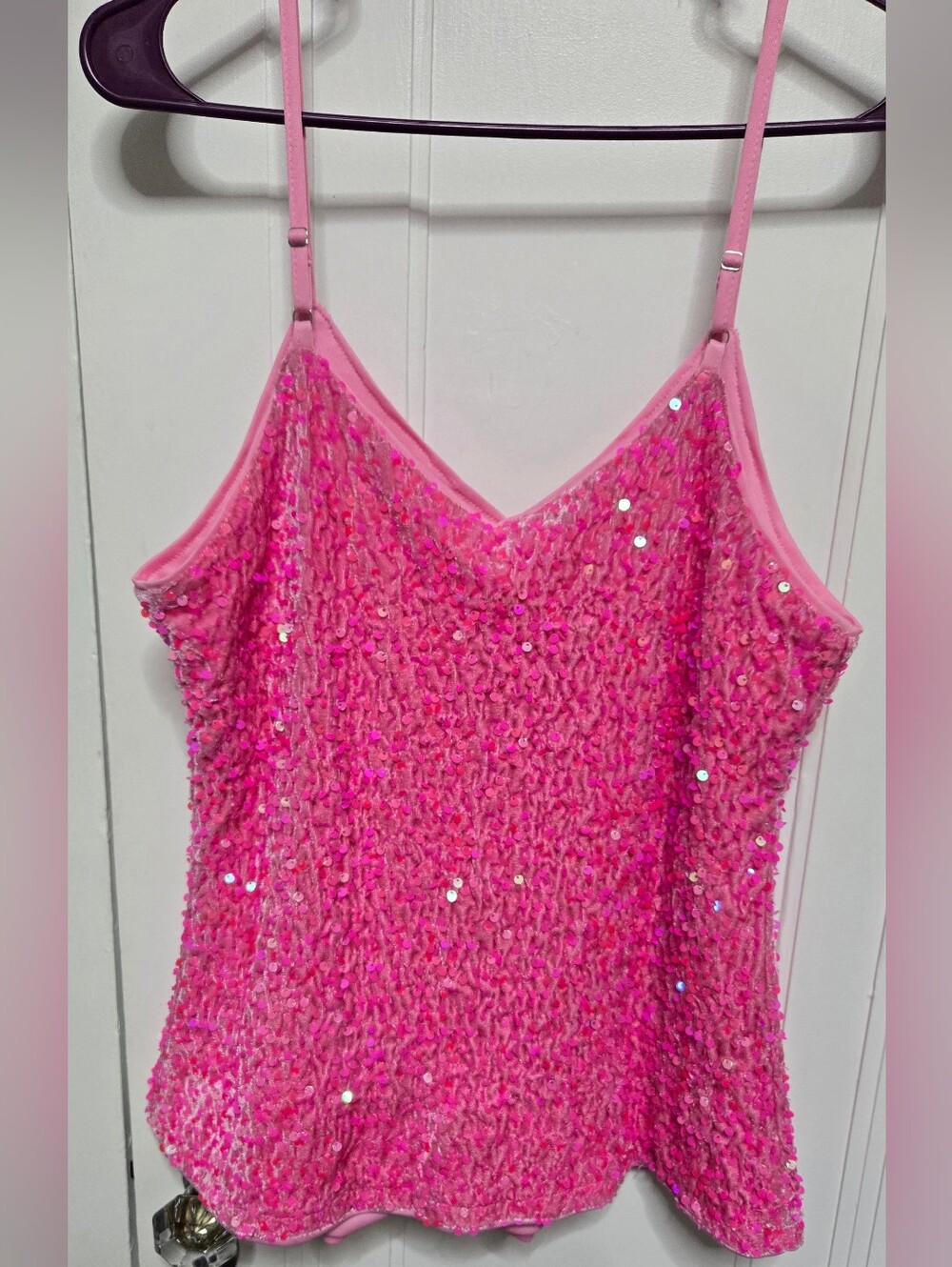 Girls' Pink Sequin Knit Cami One-Piece Bodysuit